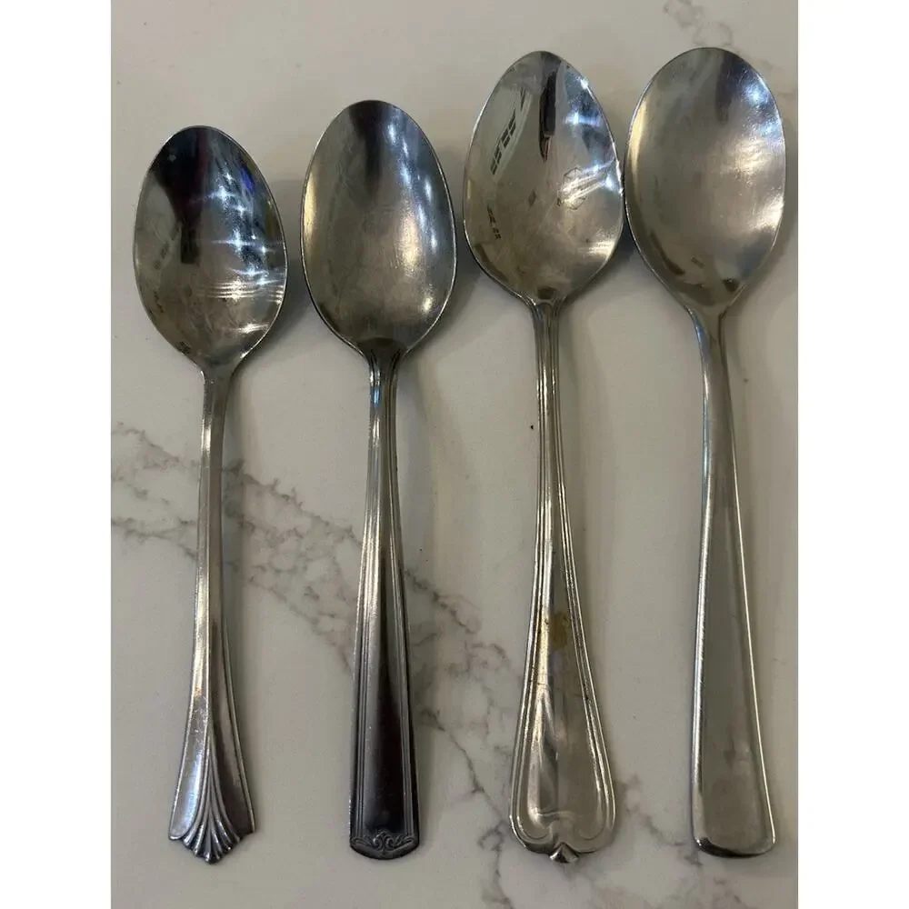 Vtg Lot of 4 Stainless Dinner Spoons Assorted 8” Flatware Silverware